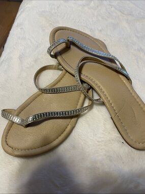 Cato Tan Sandals with Silver Rhinestone Straps